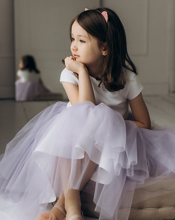 Sukienka z tiulem NOEMI, biała + lila, mala bajka