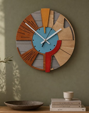 Drewniany Zegar Ścienny  DużyGeometryczny  /48cm  - Cichy Mechanizm, Clock Wood Studio