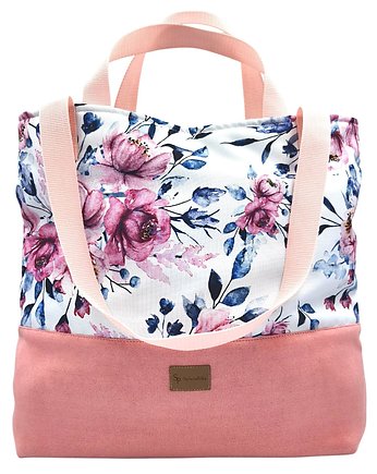 Torba shopper różowa w kolorowe kwiatki, StylowaPolka
