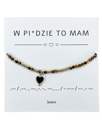 Bransoletka z alfabetem Morse Hematyt, Tygrysie oko