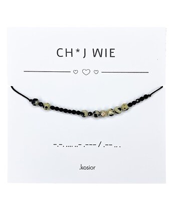 Bransoletka z alfabetem Morse Jaspis dalmatyński Spinel, karolina kosior