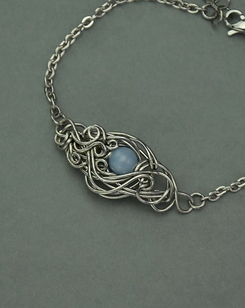 Błękitna bransoletka angelit, wire wrapping, Agata Rozanska