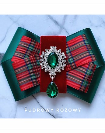 Świąteczna Brosza z zielonym kryształem  NEW Mikołajki, Pudrowy Różowy