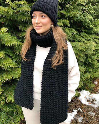 Zestaw czarny czapka szalik miękka i ciepła wełna handmade, GANGSTA KNIT