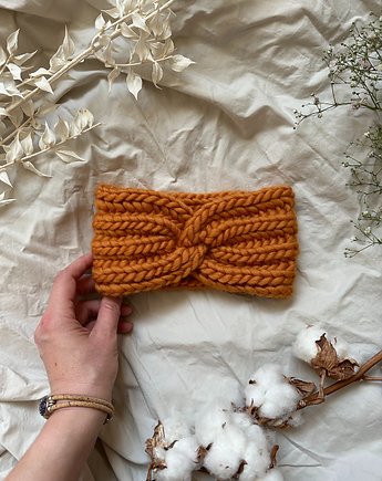 Opaska wełniana, 100% wełny peruwiańskiej - kurkuma, Kocie Motki