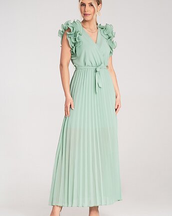 Elegancka sukienka kopertowa maxi z falbaną na wesele - M1189, FIGL