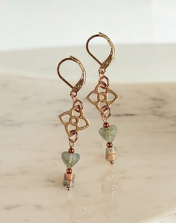 Agat i labradoryt : kolczyki długie : zamknięte bigle, kaktusia