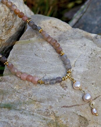 Kamienie księżycowe z perełkami, naszyjnik, Studio Gazela