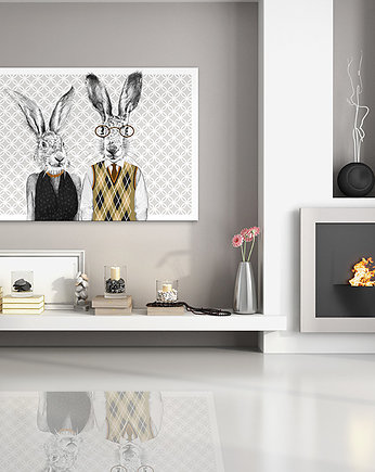 OBRAZ NA PŁÓTNIE   120x80cm Państwo Zającowie, NOWdeco