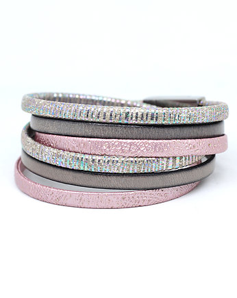 Bransoletka z rzemieni różowo-szara, Kociokwik Jewelry