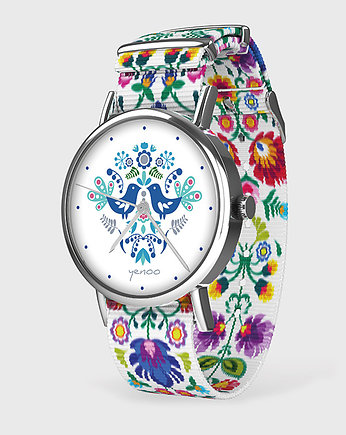 Zegarek - Ptaszki niebieskie - folk biały, nato, yenoo