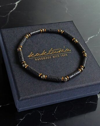 ENERGIA, OPTYMIZM, KREATYWNOŚĆ : delikatna bransoletka : lawa, piryt, hematyt, kaktusia