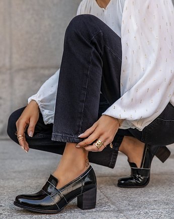 PÓŁBUTY NA 6 CM SŁUPKU - SKÓRA N. - MODEL 250 - KOLOR CZARNY NAPLAK + BIAŁY, Zapato
