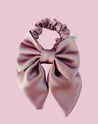 Gumka jedwabna, scrunchie, frotka z kokardą lawendowy róż, Capillum