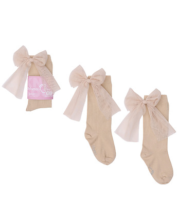 Candy Bow - Beżowe gładkie - podkolanówki dla dziewczynki, Mamas Feet