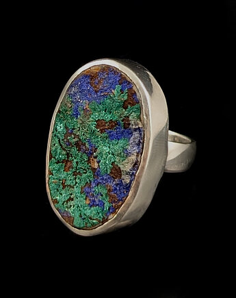 Pierścionek Malachit włóknisty z azurytem, Pracownia Neores