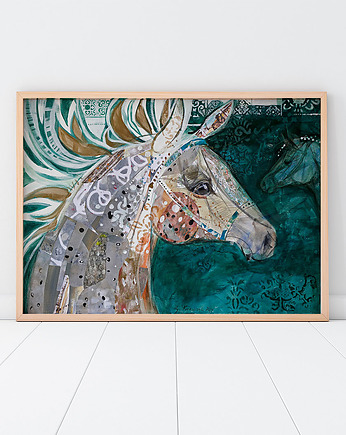 Plakat 50x70 cm - Koń w zieleni, Gabriela Krawczyk
