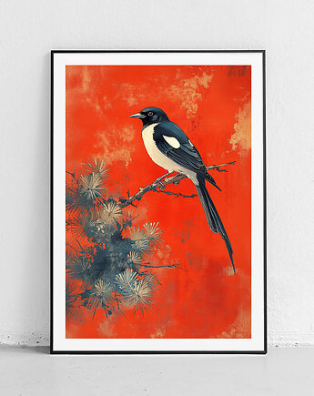 Plakat Czerwona elegancja z ptakiem, Harvest Maison