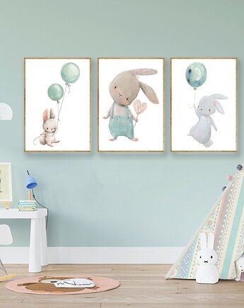 Plakaty Królik Miętowy, Plakaty Na Ścianę Dla Dzieci 3 szt, Magnetyczne Studio