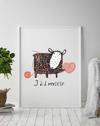 Plakat. owieczka robi na drutach. love, Love Life and Forest