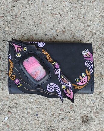Portfel skórzany wykonany ręcznie .Fuksja., pracownia kala