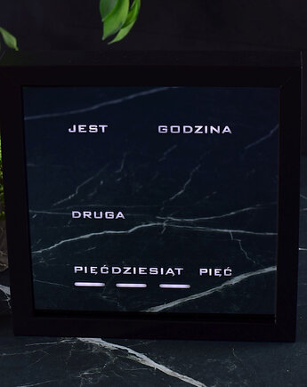 Word Clock - polski zegar słowny (brązowa ramka z lustrem), SunflowerForHome