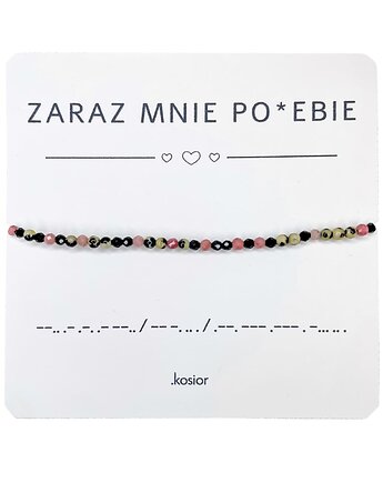 Bransoletka z alfabetem Morse Jaspis dalmatyński, Rodonit, Spinel, Turmalin, karolina kosior