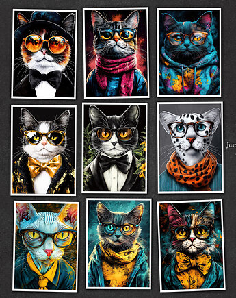 Hipsterskie koty nr 1 - zestaw 9 grafik, JBJart Justyna Jaszke