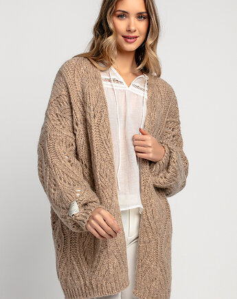 Ażurowy kardigan oversize F1974 latte, FOBYA