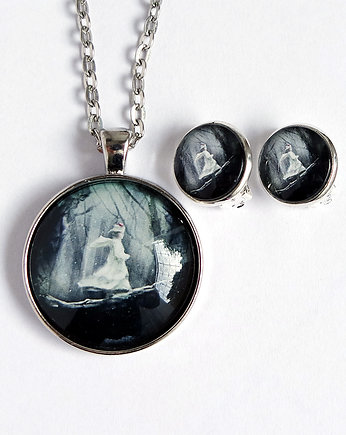 Naszyjnik i klipsy - komplet - Magiczny las, yenoo