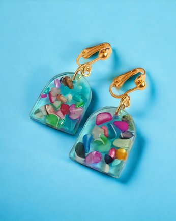 UNIKATOWE klipsy z żywicy SUMMER beach., kaktusia