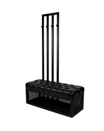 Ławka Metalowa Pikowana Czarny Ekoskóra z Wieszakiem LPM-166, EMRA WOOD DESIGN