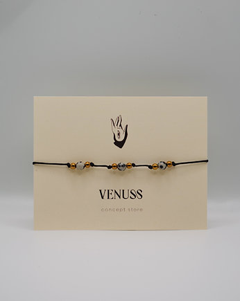 JASPIS DALMATYŃCZYK + hematyty  bransoletka na sznurku, VENUSS concept store