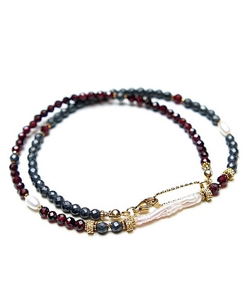 Granaty, perły i hematyt /choker / 12.03.25w - Szlachetna kolekcja, KiKa pracownia