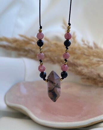 Naszyjnik z Rodonitem i Czarnym Turmalinem, Szmaragdowa Polana