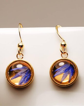 Otwarte złote delikatne kolczyki z chabrem, Lovely Jewellery