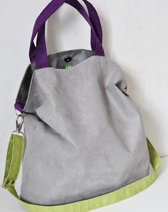 Torba hobo XXL- szary, limonka, fiolet, ZAMIŁOWANIA - Oryginalny prezent