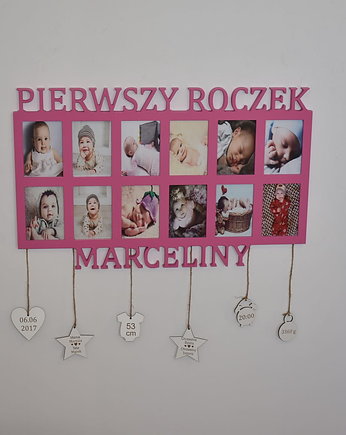 Multiramka metryczka ramka na zdjęcia Pierwszy roczek imię mdf 12 zdjęć 9x13, Wajdrew