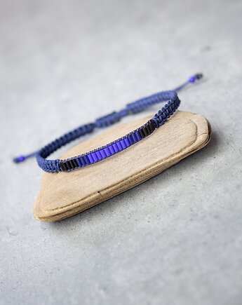 Bransoletka męska makramowa z koralikami - granatowa, Tauriel Design