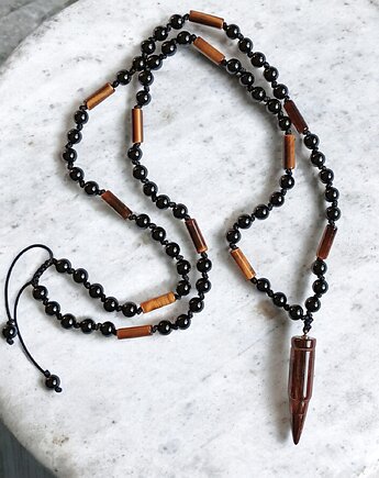 UNIKAT : bullet : naszyjnik męski : TYGRYSIE oko, onyks, kaktusia