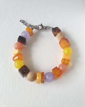 Bransoletka SZASZŁYK bursztyn, jadeit, fiolet, żółty, modesign