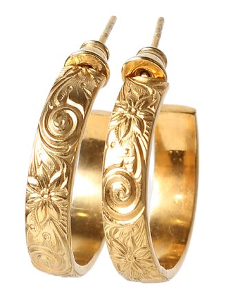 Duże złote kolczyki koła z fakturą kwiatową - Zinnia, Blooming Stones