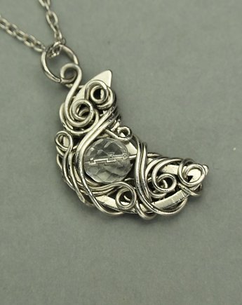 Wisiorek księżyc kryształ górski wire wrapping, Agata Rozanska