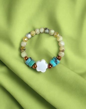 Pierścionek : summer : turkus, muszla, kaktusia