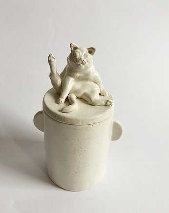 Pojemnik z kotem, szkatułka, ceramiczny kot rzeźba kota, Matylda ceramika