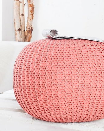 Pufa podnóżek żółta dzianina 50cm dziergana, Home Design