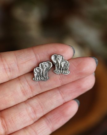 Słonie mini kolczyki sztyfty ze srebra, Cztery Humory