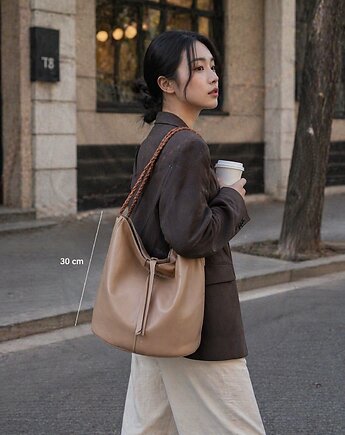 Beżowa Bucket bag skóra naturalna, Łagoda