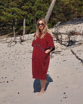 Ponczo plażowe z bawełnianej frotte  SCARLETT, Red Lemon