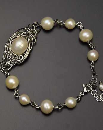 Bransoletka z pereł, wire wrapping, perły, Agata Rozanska